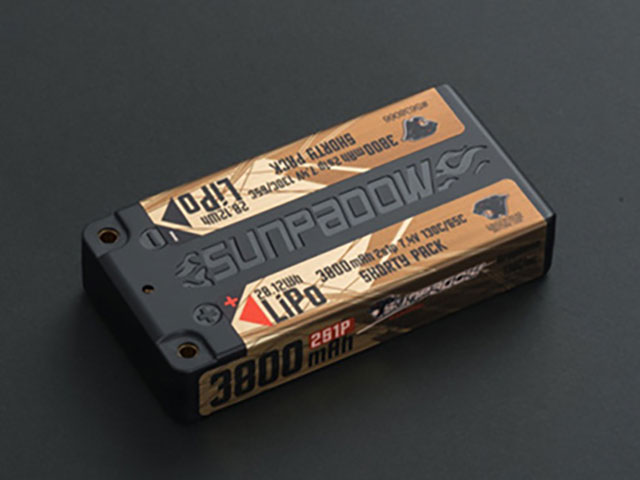 SUNPADOW　S638066　7.4V / 3800mAh / 130C GOLDEN SERIES ショートリポバッテリー