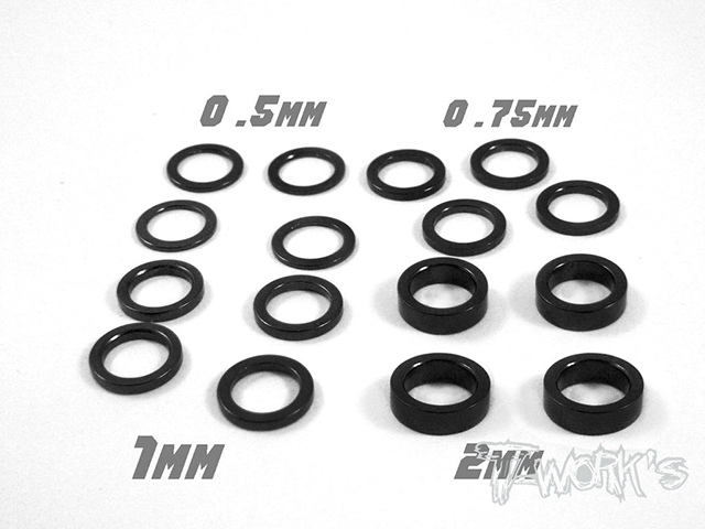 TEAM AJ　TA-046BK　T-Work's アルミ製M5シムセット【0.5/0.75/1.0/2mm/ブラック/各4枚入】