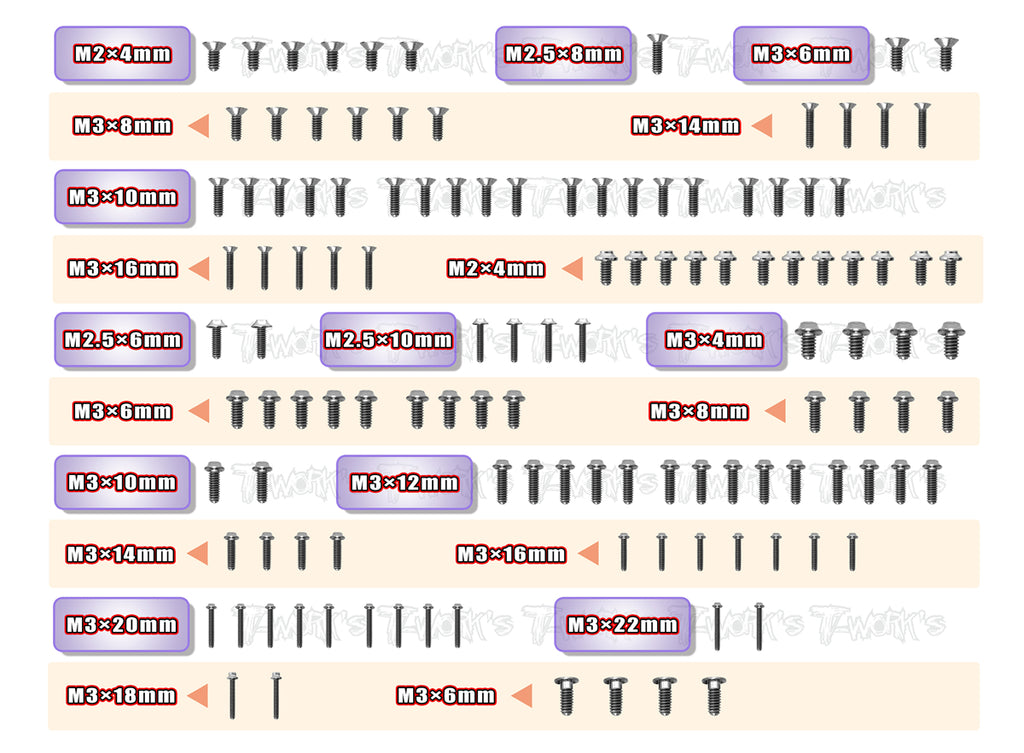 TEAM AJ　TSSU-RC10B6.4　T-Work's 64チタンスクリューセット【UFOヘッド/RC10B6.4用/122pcs】