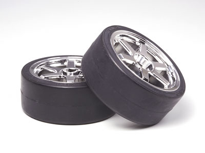 TAMIYA　OP-960　メッキ6本スポークホイール ドリフトタイヤタイプD 2本(26mm･+2)
